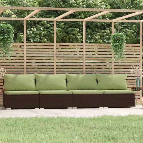 vidaXL 4-Seater Sofa with Cushions Brown Poly Rattan