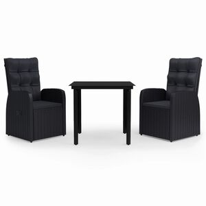 vidaXL 3 Piece Garden Dining Set with Cushions Black