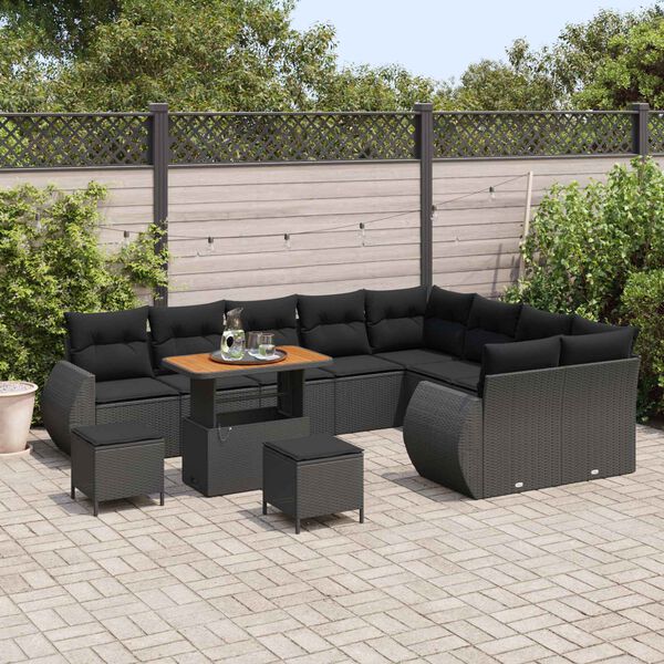 vidaXL Garden Sofa Set with Cushion with Storage 12 pcs Black