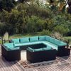 vidaXL 11 Piece Garden Lounge Set with Cushions Black Poly Rattan