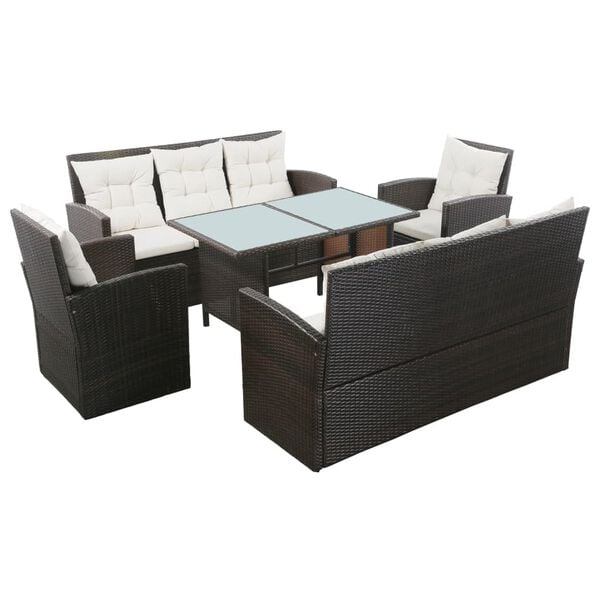 vidaXL 5 Piece Garden Lounge Set with Cushions Poly Rattan Brown