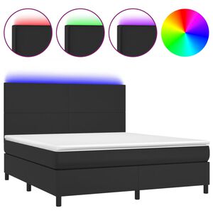vidaXL Box Spring Bed with Mattress&LED Black 153x203 cm Queen Size Faux Leather