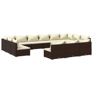 vidaXL 13 Piece Garden Lounge Set with Cushions Brown Poly Rattan