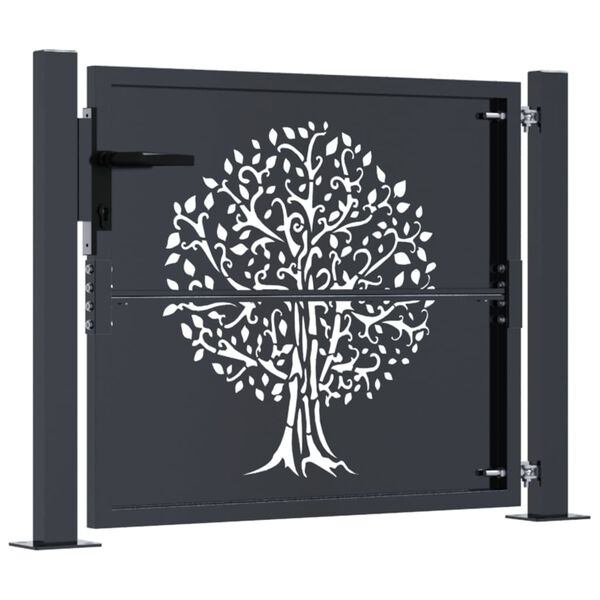 vidaXL Garden Gate Anthracite 100x75 cm Steel Tree Design