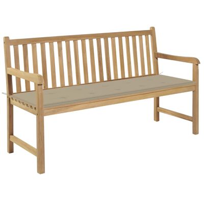 vidaXL Garden Bench with Beige Cushion 150 cm Solid Teak Wood