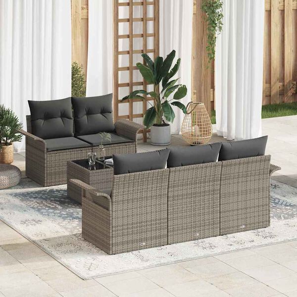 vidaXL Sofa Set with Cushion 6 pcs Grey Poly Rattan