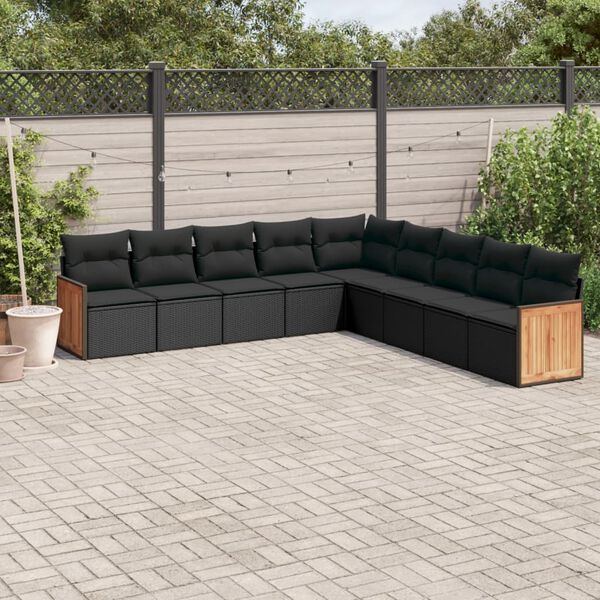 vidaXL 9 Piece Garden Sofa Set with Cushions Black Poly Rattan