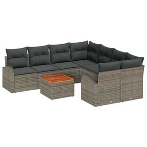 vidaXL Garden Sofa Set with Storage 9 pcs Grey Poly Rattan