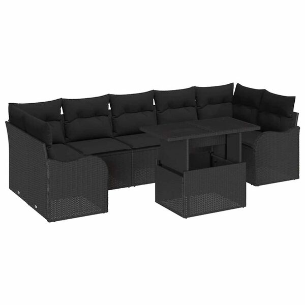 vidaXL Garden Sofa Set with Cushion 8 pcs Black Poly Rattan