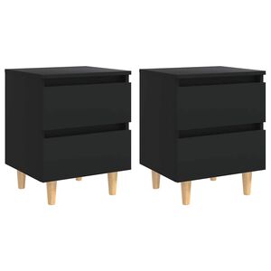 vidaXL Bed Cabinets with Solid Pinewood Legs 2 pcs Black 40x35x50 cm
