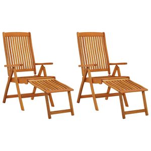vidaXL Folding Chairs with Footrests 2 pcs Solid Wood Eucalyptus