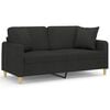 vidaXL 2-Seater Sofa with Throw Pillows Black 140 cm Fabric