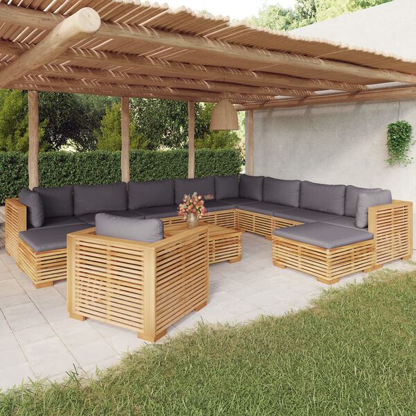 vidaXL 12 Piece Garden Lounge Set with Cushions Solid Teak Wood