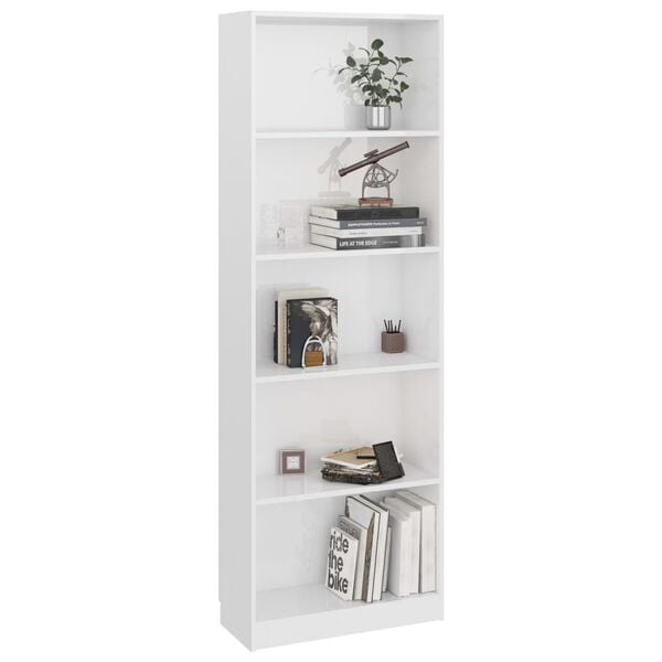 vidaXL 5-Tier Book Cabinet High Gloss White 60x24x175 cm Engineered Wood