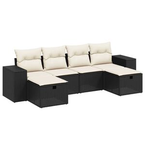 vidaXL 6 Piece Garden Sofa Set with Cushions Black Poly Rattan