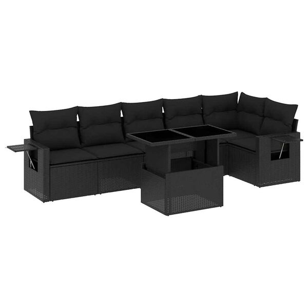 vidaXL 7 Piece Garden Sofa Set with Cushions Black Poly Rattan