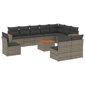 vidaXL 11 Piece Garden Sofa Set with Cushions Grey Poly Rattan