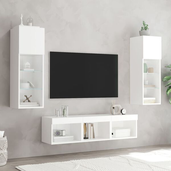 vidaXL 5 Piece TV Wall Units with LED White Engineered Wood