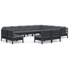 vidaXL 12 Piece Garden Lounge Set with Cushions Black Solid Pinewood
