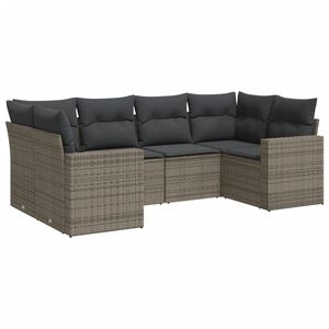 vidaXL 6 Piece Garden Sofa Set with Cushions Grey Poly Rattan