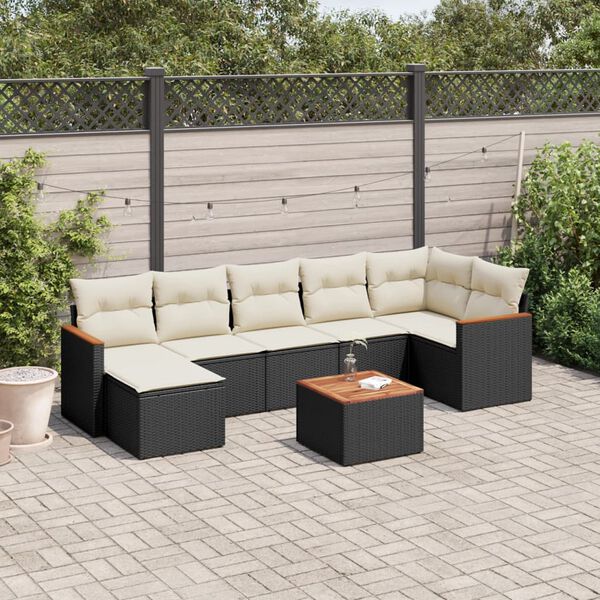 vidaXL 8 Piece Garden Sofa Set with Cushions Black Poly Rattan