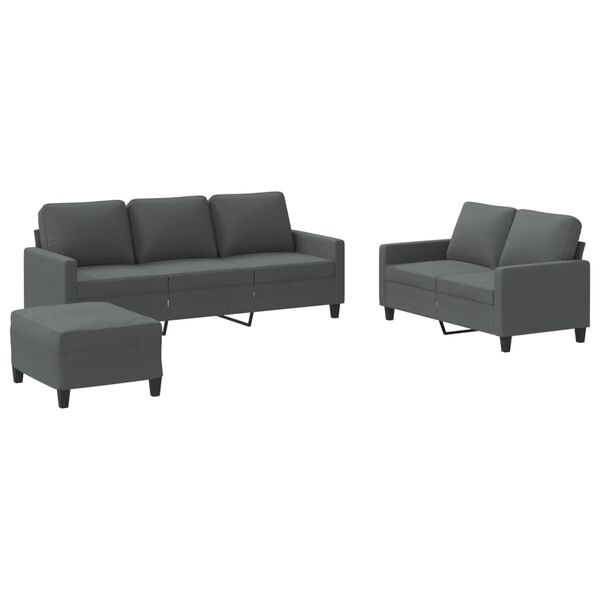 vidaXL 3 Piece Sofa Set with Cushions Dark Grey Fabric