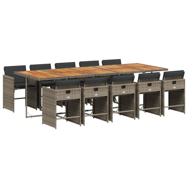 vidaXL 11 Piece Garden Dining Set with Cushions Grey Poly Rattan