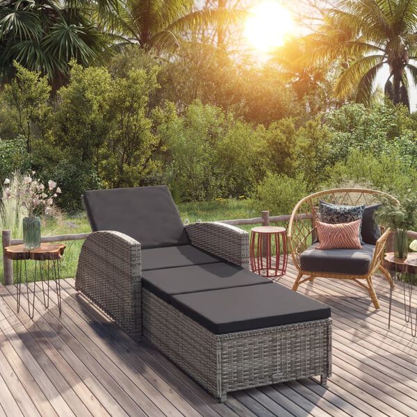 vidaXL Sun Lounger with Dark Grey Cushion Poly Rattan Grey
