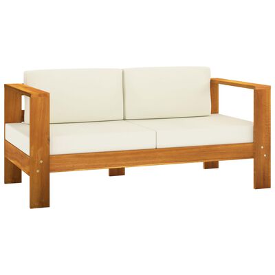 vidaXL 5 Piece Garden Lounge Set with Cream White Cushions Solid Wood