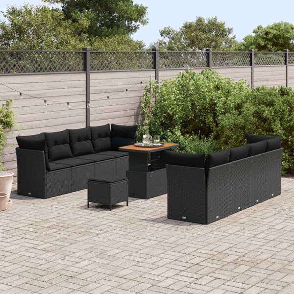 vidaXL Garden Sofa Set Height-Adjustable 11 pcs Black Poly Rattan