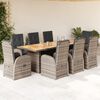 vidaXL 9 Piece Garden Dining Set with Cushions Grey Poly Rattan