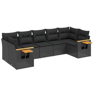 vidaXL 7 Piece Garden Sofa Set with Cushions Black Poly Rattan