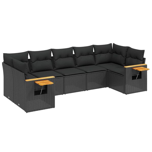 vidaXL 7 Piece Garden Sofa Set with Cushions Black Poly Rattan
