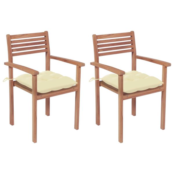 vidaXL Garden Chairs 2 pcs with Cream White Cushions Solid Teak Wood