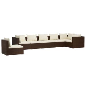 vidaXL 7 Piece Garden Lounge Set with Cushions Poly Rattan Brown