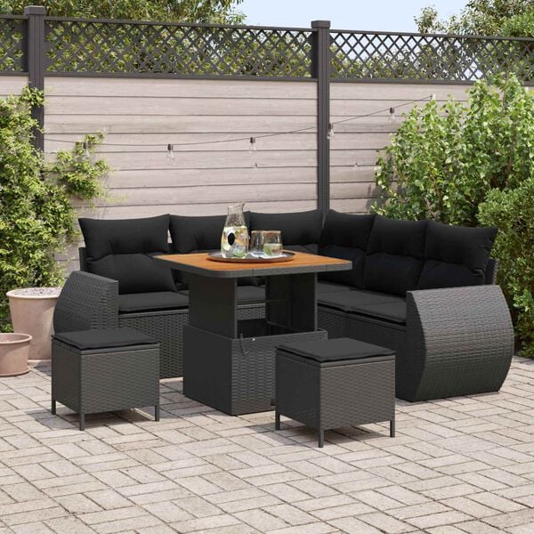 vidaXL Garden Sofa Set Height-Adjustable 8 pcs Black Poly Rattan