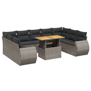 vidaXL 10 Piece Garden Sofa Set with Cushions Grey Poly Rattan