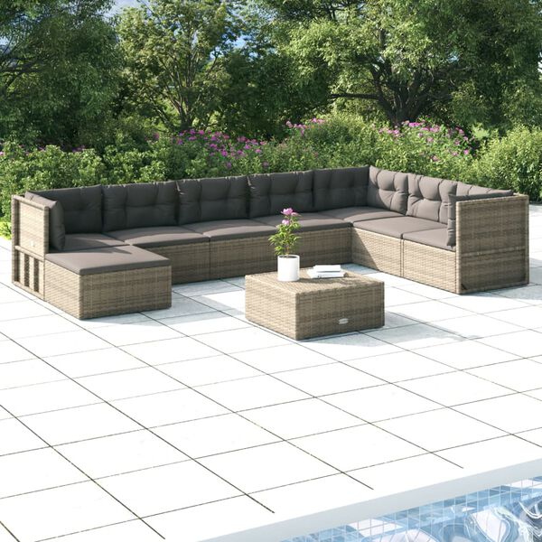 vidaXL 8 Piece Garden Lounge Set with Cushions Grey Poly Rattan