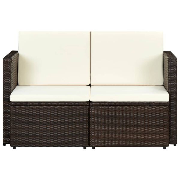 vidaXL 2 Seater Garden Sofa with Cushions Brown Poly Rattan