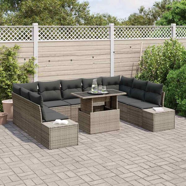 vidaXL Garden Sofa Set with Storage 10 pcs Grey Poly rattan