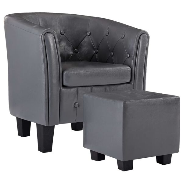 vidaXL Tub Chair with Footstool Grey Faux Leather
