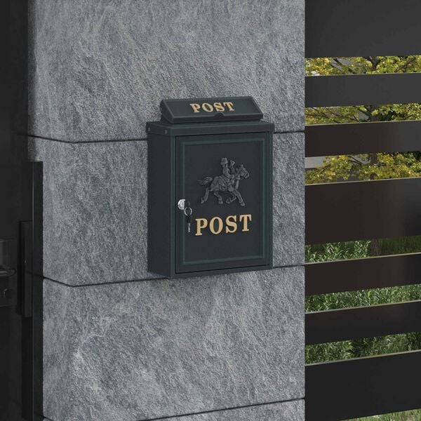 vidaXL Wall Mounted Mailbox Green 29 x 13 x 41 cm Cast Aluminum