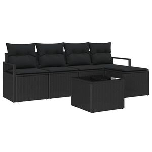 vidaXL Sofa Set 6 pcs Black Poly Rattan