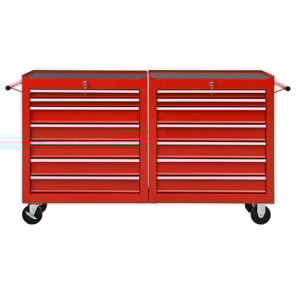 vidaXL Tool Trolley with 14 Drawers Steel Red