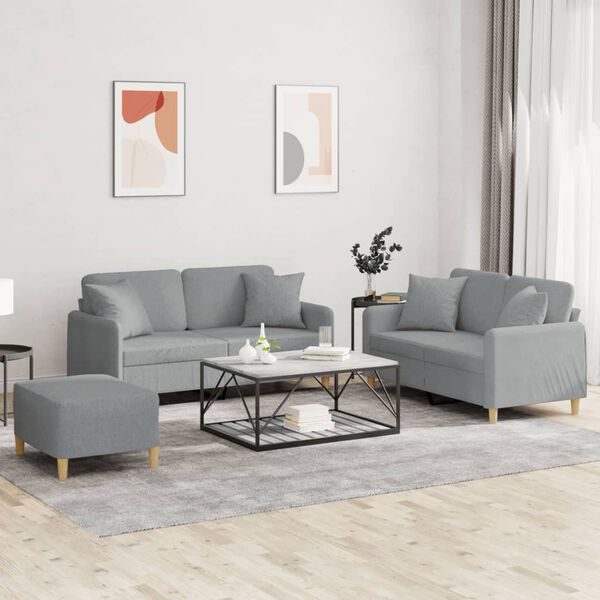 vidaXL 3 Piece Sofa Set with Pillows Light Grey Fabric