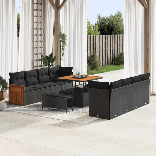 vidaXL Garden Sofa Set with Cushion 11 pcs Black