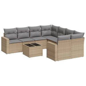 vidaXL 9 Piece Garden Sofa Set with Cushions Beige Poly Rattan
