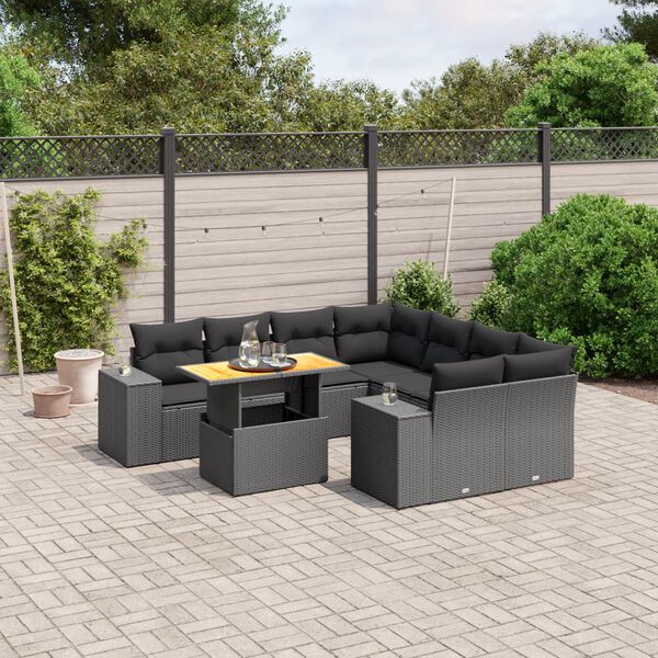 vidaXL 9 Piece Garden Sofa Set with Cushions Black Poly Rattan