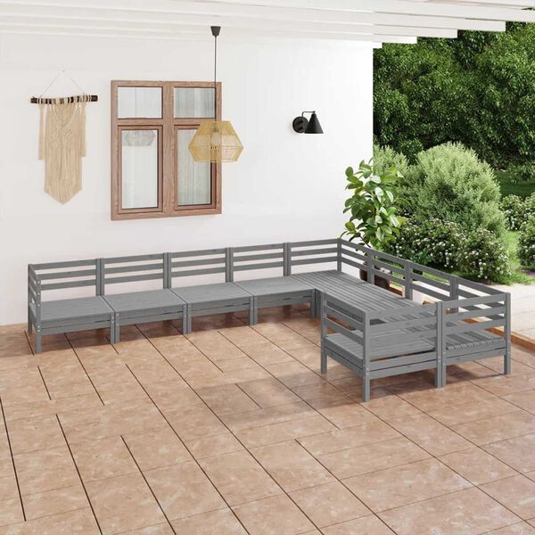 vidaXL 9 Piece Garden Lounge Set Grey Solid Wood Pine