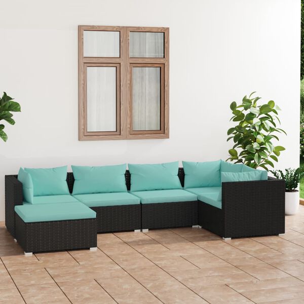 vidaXL 6 Piece Garden Lounge Set with Cushions Poly Rattan Black